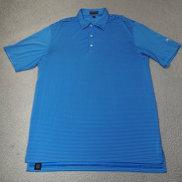 Peter Millar Polo Shirt Mens Blue White Stripe Summer Comfort Golf Golfer Casual - Picture 1 of 15